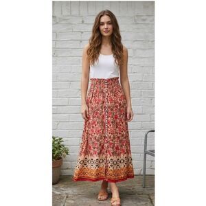 Nicole Miller New York Floral Boho Button Front Maxi Skirt Size S